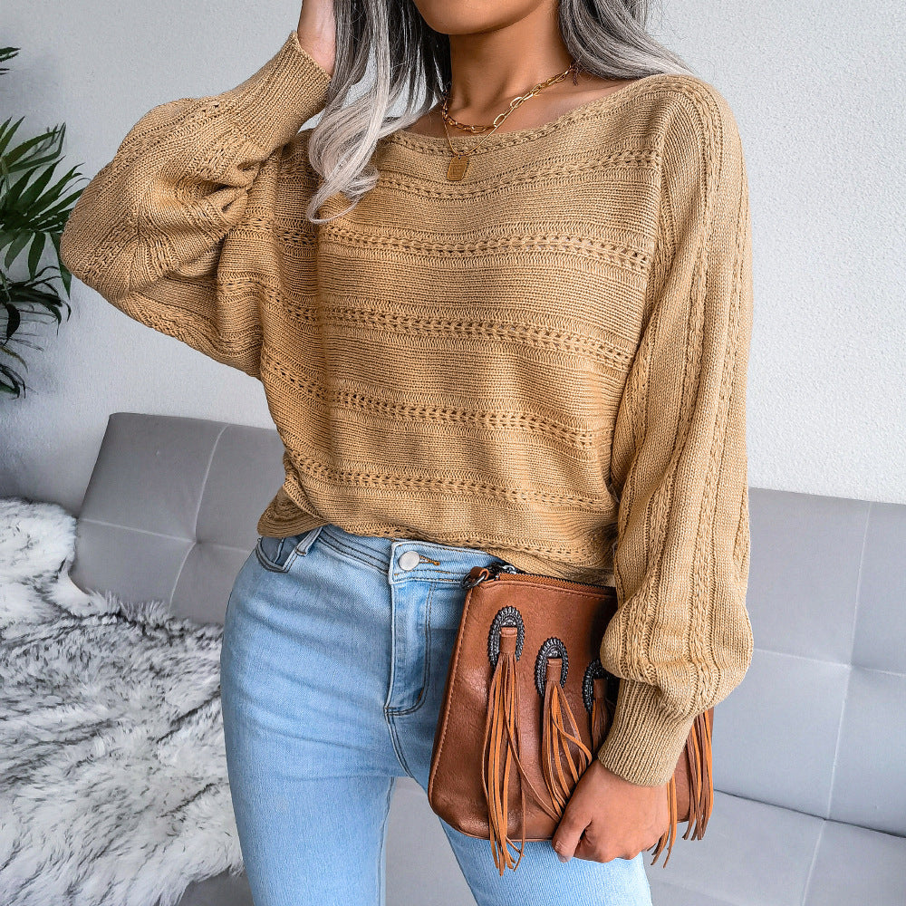 Women's Off-neck Off-the-shoulder Hollow-out Twist Casual Knitted Sweaters