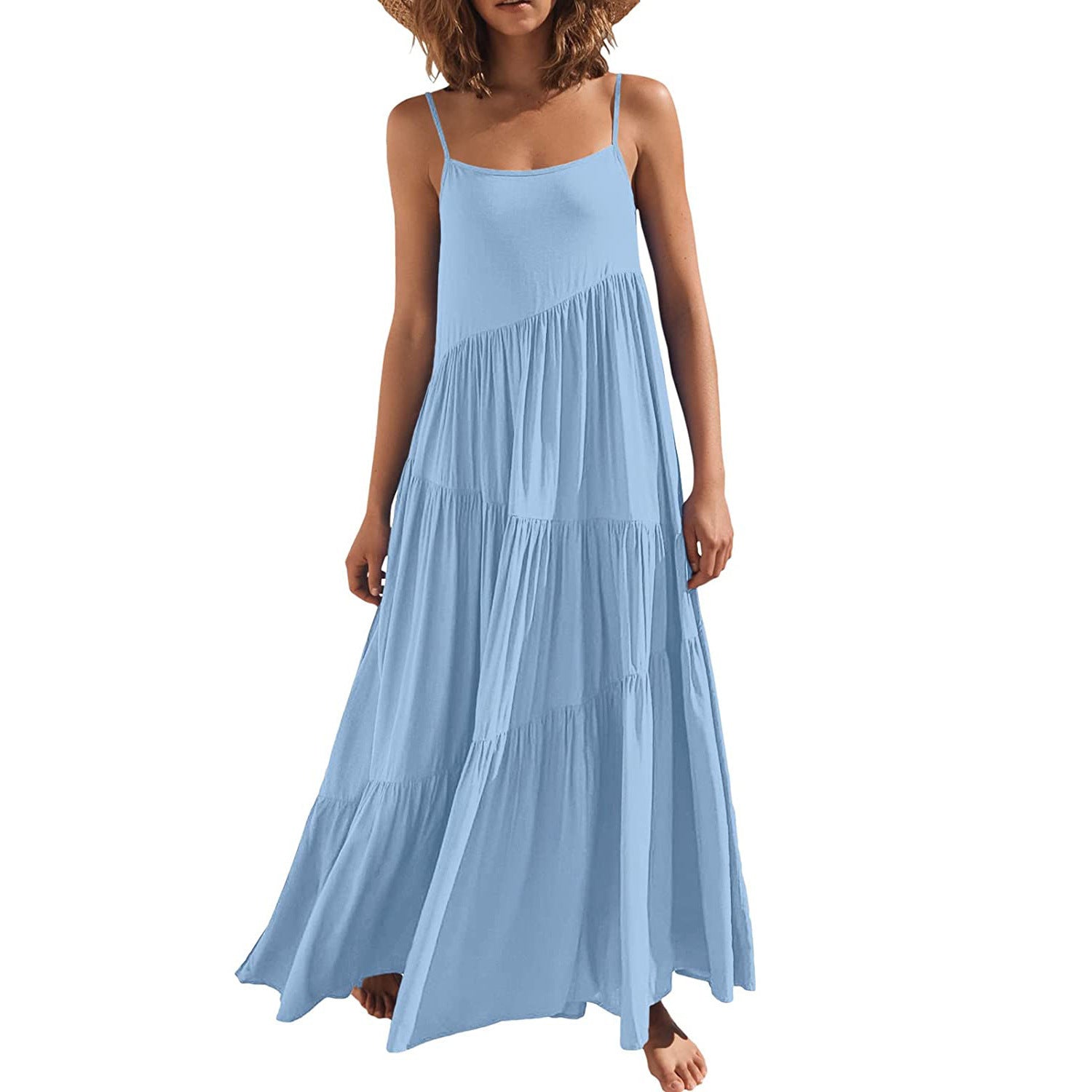 Women's Summer European Loose Solid Color Pleated Dresses