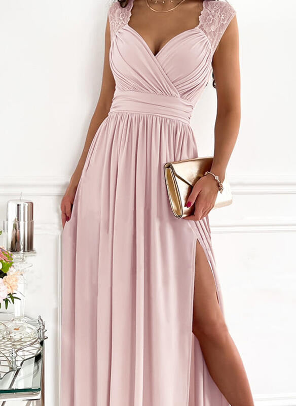 Sexy Pleated Long Patchwork Formal Maxi Dresses