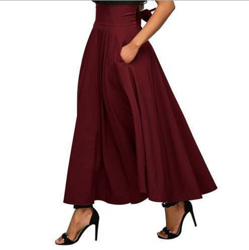 Women's Solid Color Lace-up Ankle Waist-slimming Long Skirts