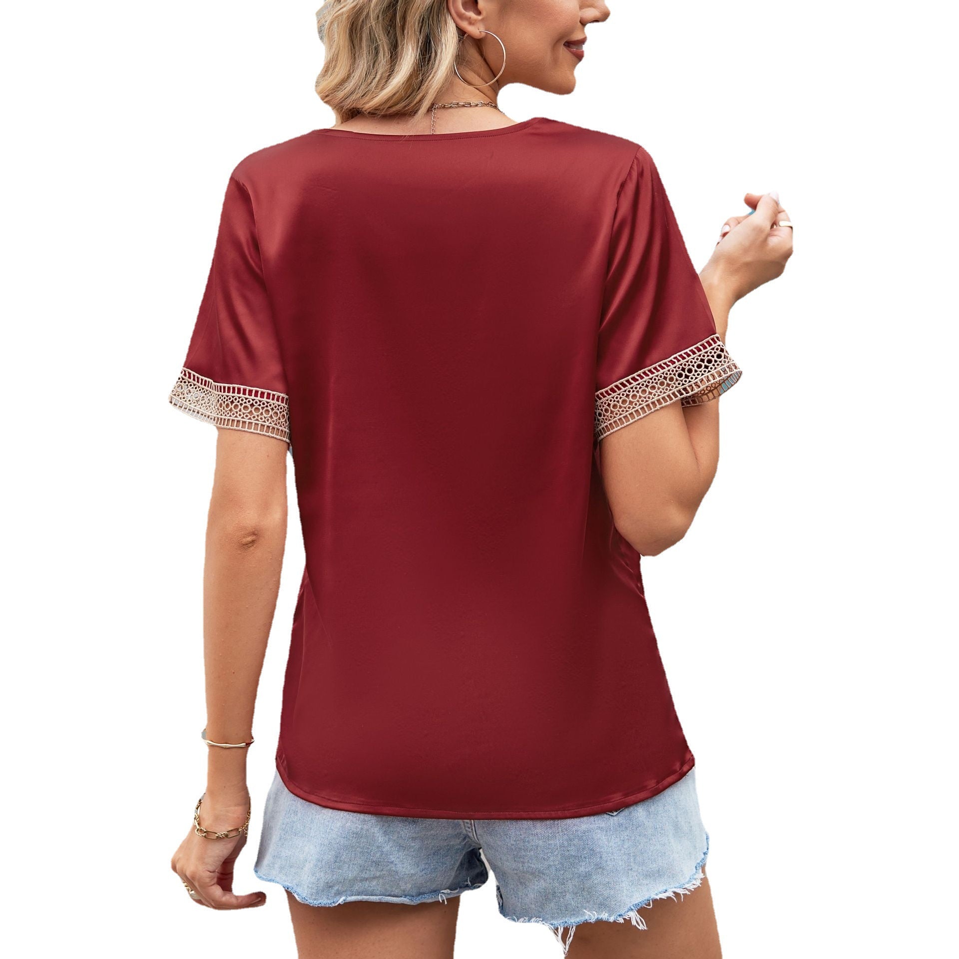 Women's Beautiful Summer V-neck Satin Sleeve Blouses