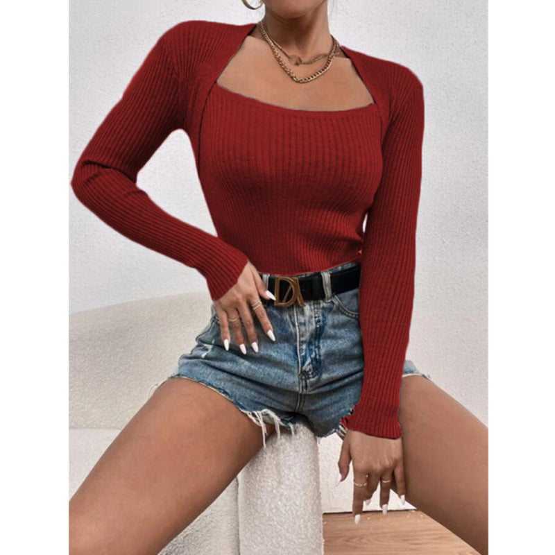 Charming Women's Slim-fit Long-sleeved Knitted Shirt Sweaters