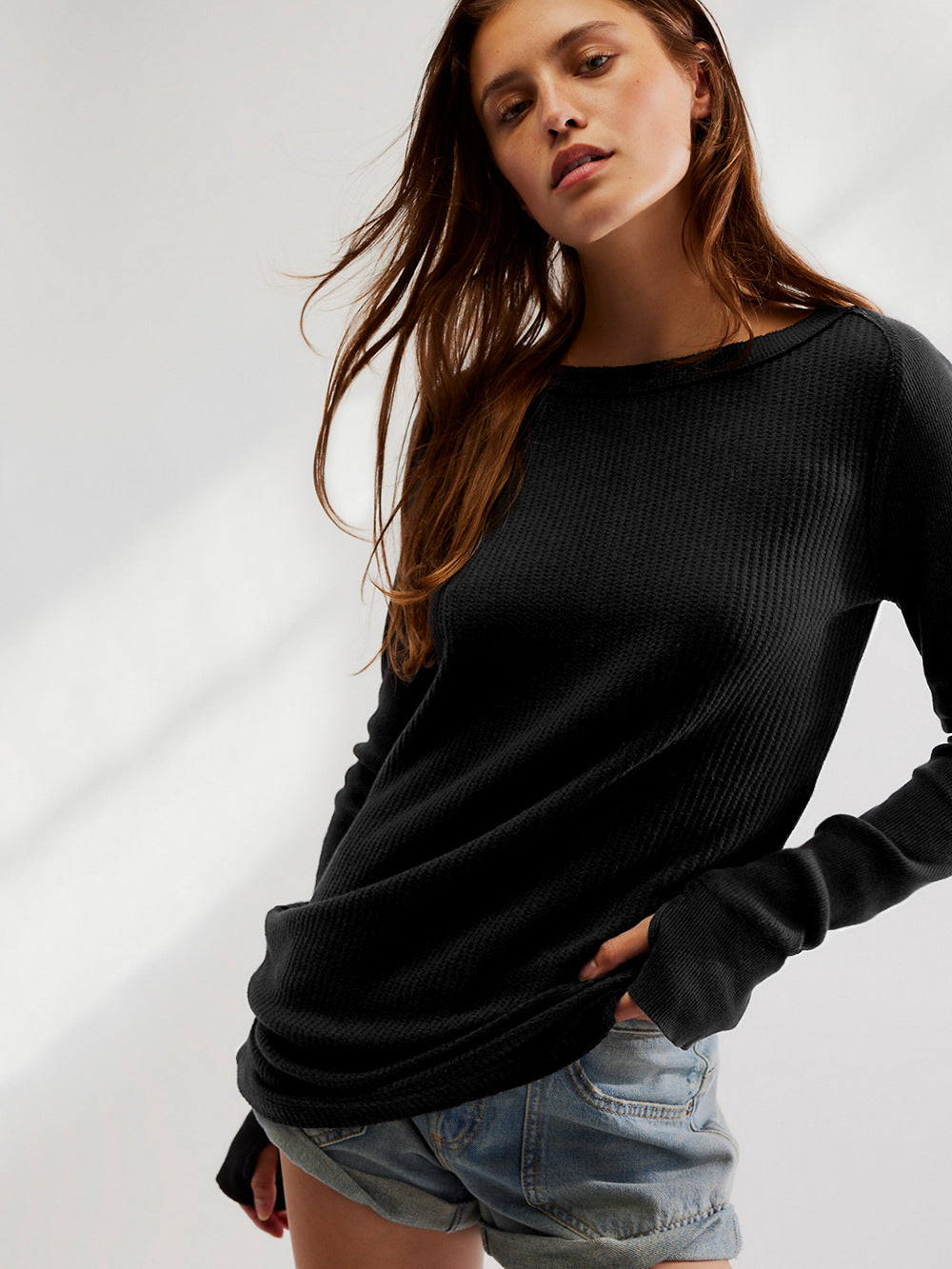 Women's Fashion Casual Long Sleeve Round Neck Blouses