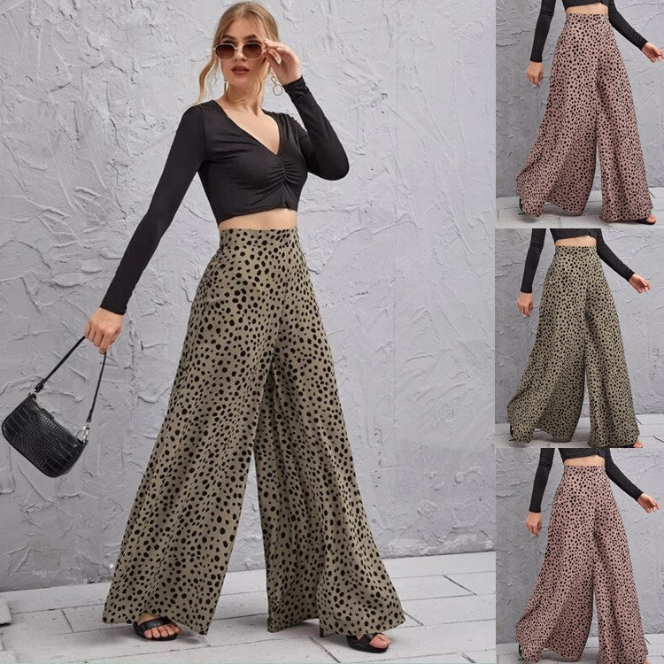 Style Loose High Waist Leopard-print Draping Pants