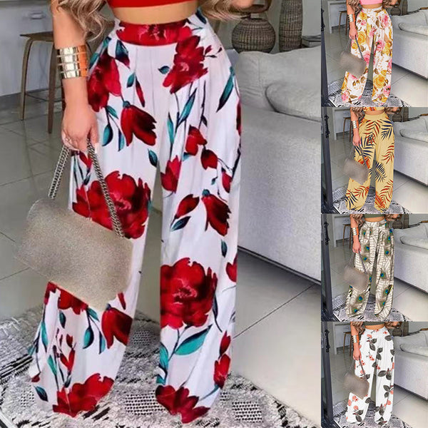 Women's Casual Female Flower Print Loose Trousers Pants