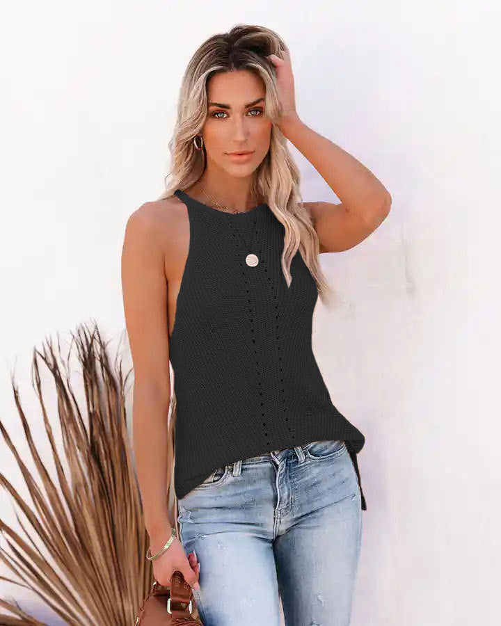 Coole, lockere Neckholder-Pointelle-Camisole-Oberteile für Damen