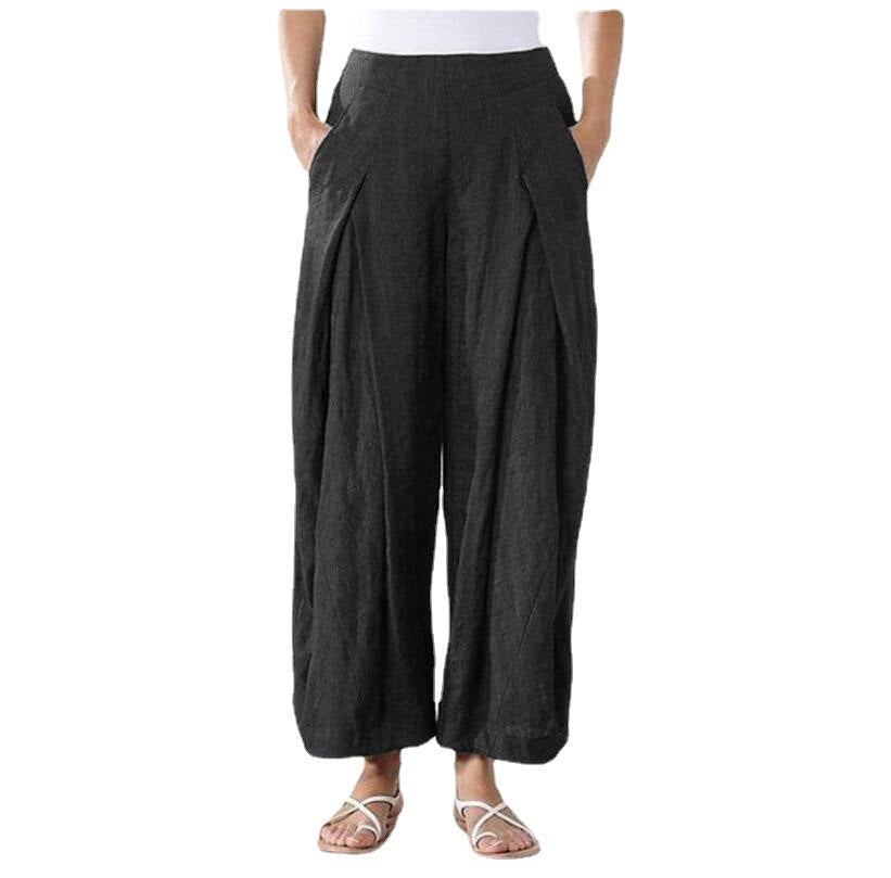 Women's Cotton Linen Casual Wide-leg Temperament Commute Cropped Pants