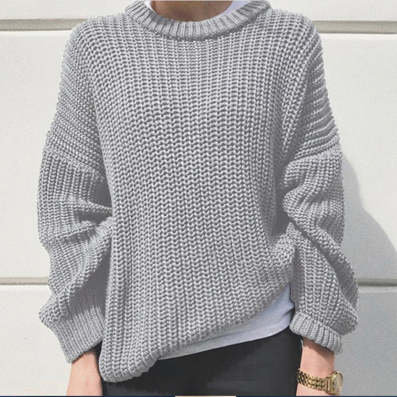 Women's Simple Thick Needle Long Sleeve Round Sweaters