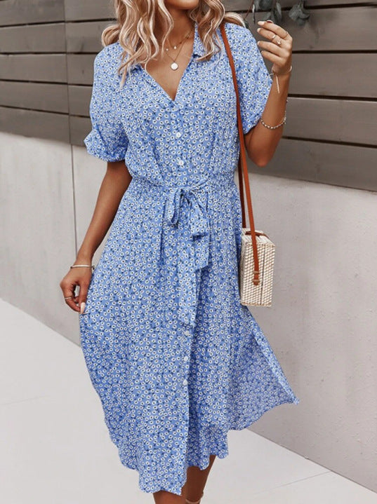 Casual Vacation Wide Hem Printed Ribbon Dresses