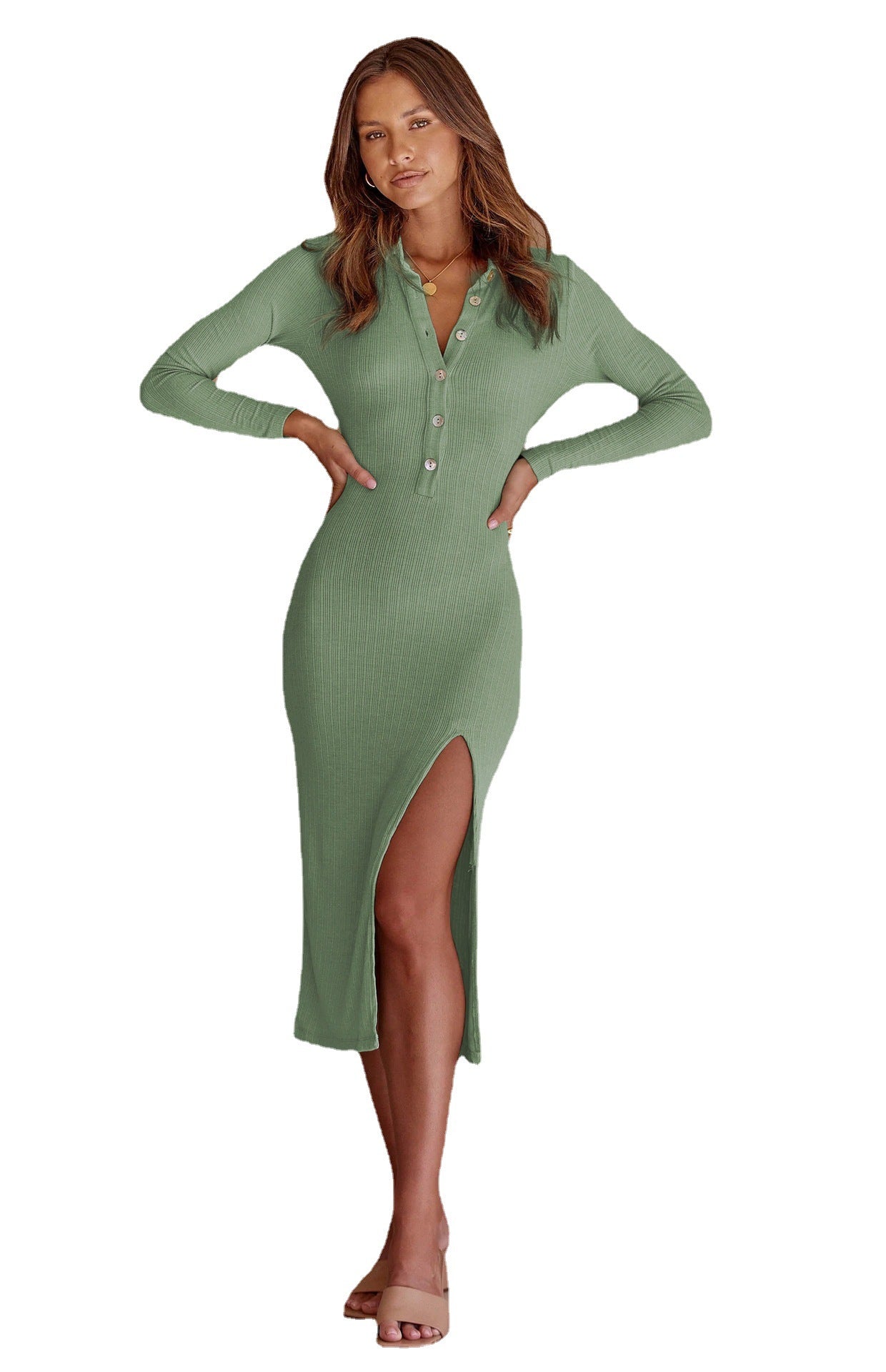 Sleeve Fashion Slim Fit Slimming Temperament Midi Dresses