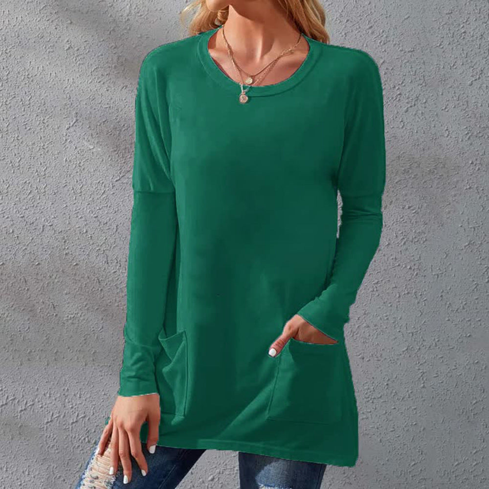 Women's Solid Color Sleeve Loose Round Neck Blouses