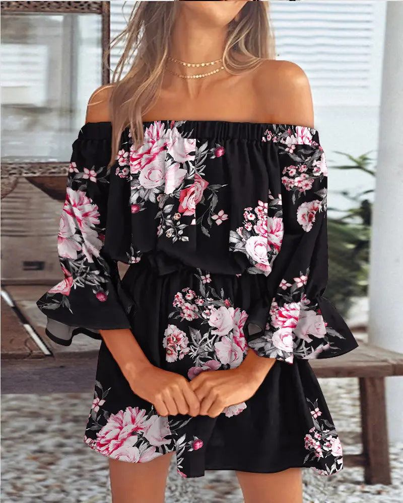 Women's Sexy Fashion Off-shoulder Printed Dress Dresses