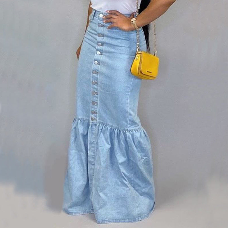 Durable Comfortable Stretch Denim Long Fishtail Skirts