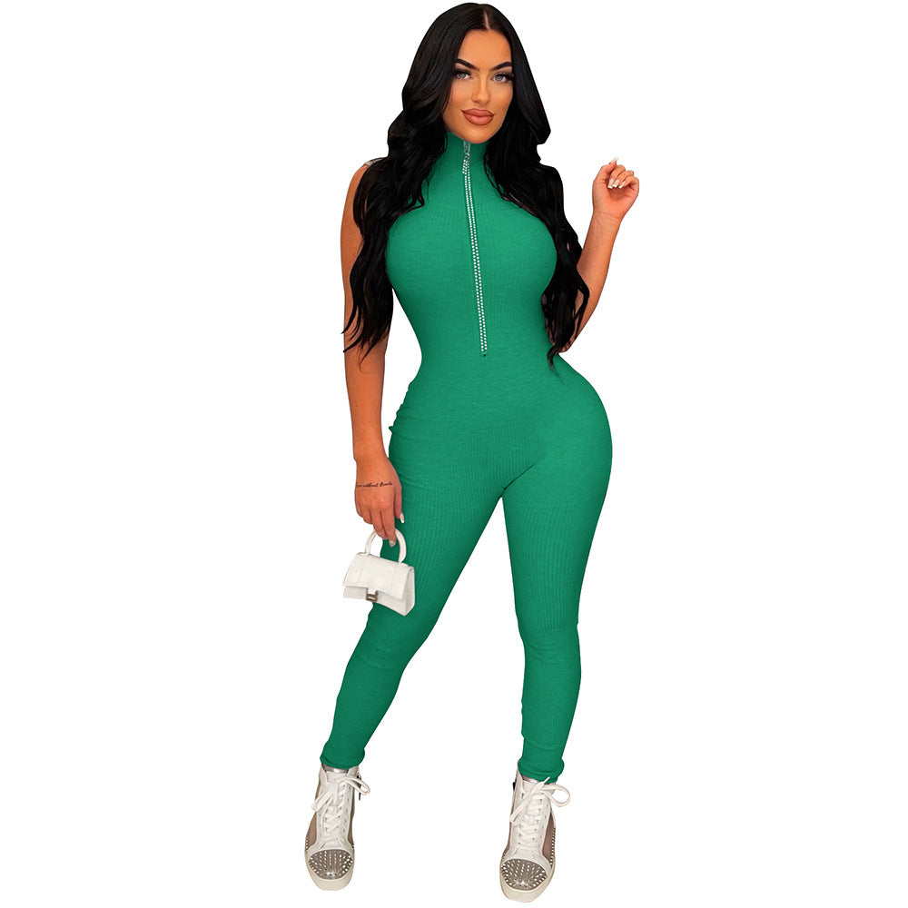 Women's Weimeizi Wear Solid Color Brick Zipper Jumpsuits