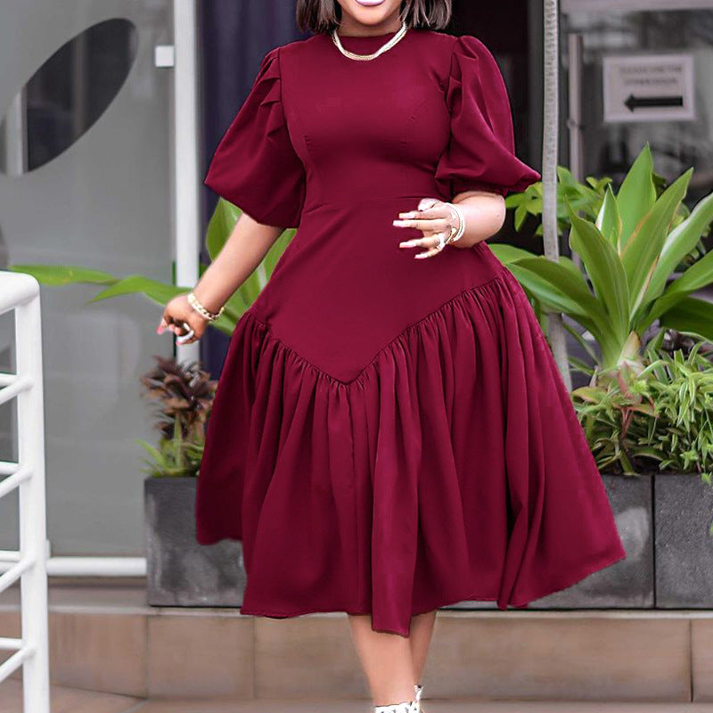 Women's Fashion Pleated African Puff Sleeve Dresses