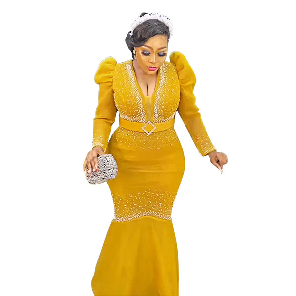 Women's Sexy Rhinestone Slim African Wear Mop Dresses