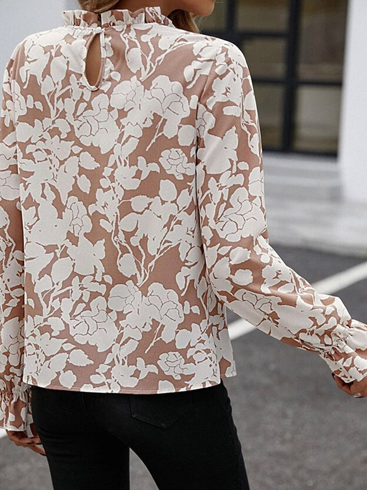 Women's Floral Print Pullover Chiffon Shirt Autumn Tops