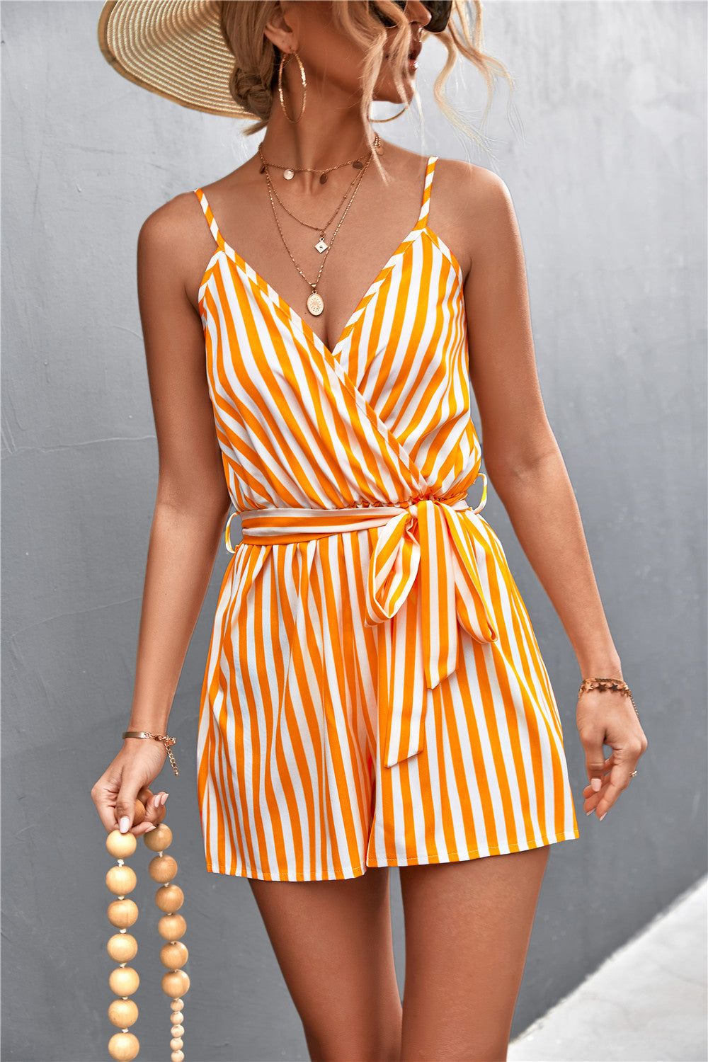 Classy Women's Sexy V-neck Striped Straps Suits
