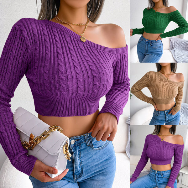 Damenmode Twist Shoulder Langarm-Strickpullover