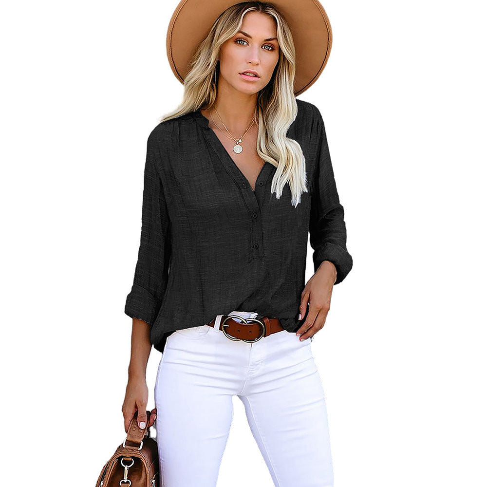 Women's Autumn Solid Color Shirt Loose Single-breasted Long Blouses