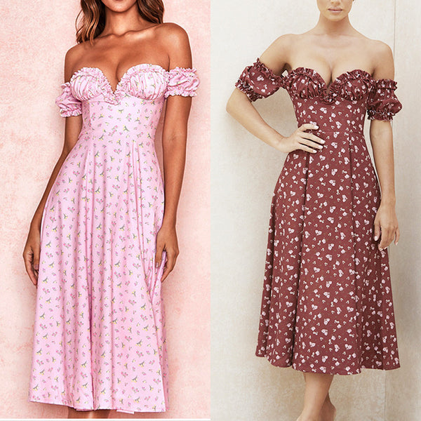 Slimming Temperament Floral Off-the-shoulder Tube Maxi Dresses