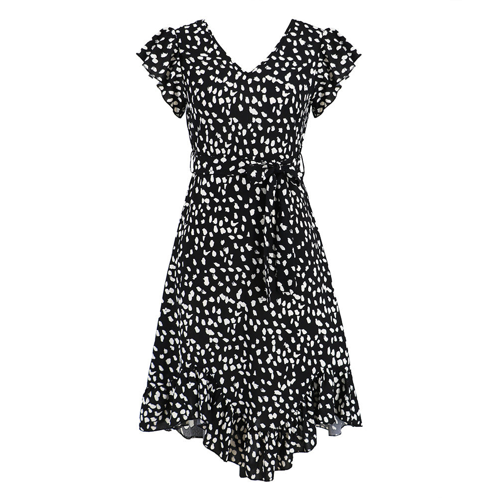 Women's V-neck Ruffled Sleeve Leopard Print Printed Dresses