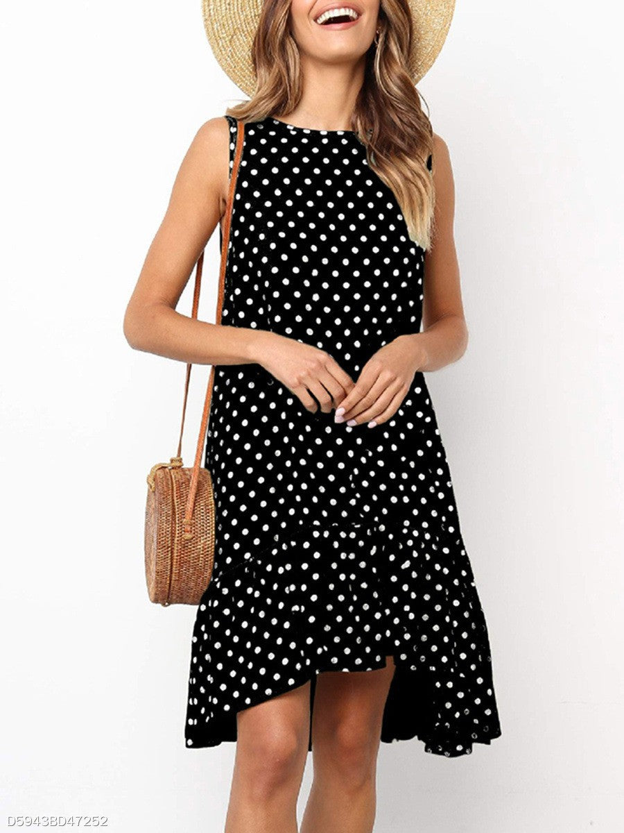 Summer Round Neck Sleeveless Polka-dot Loose-fitting Dresses