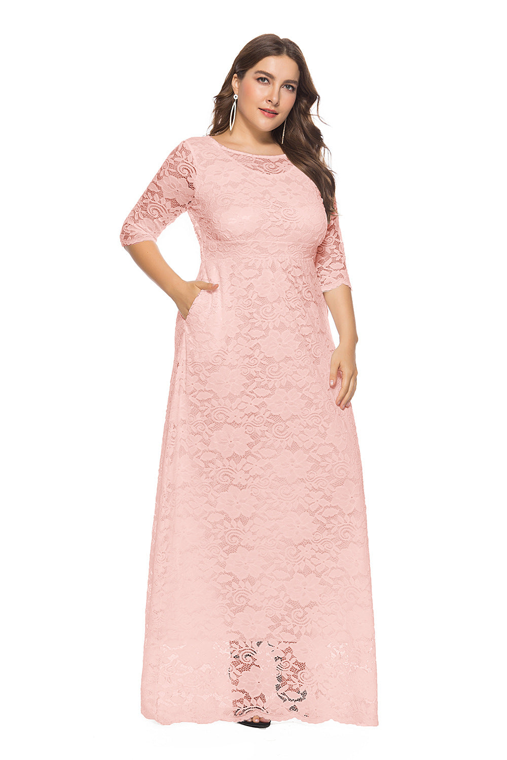 Women's Large Hollow Lace Pocket High Long Dresses