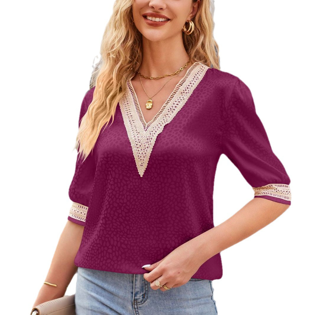 Women's Summer Lace Satin Fashion Shirt Tops