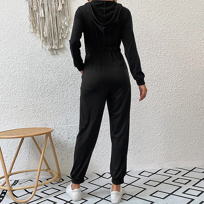 Women's Hooded Long-sleeved Zipper Hoodie Casual Sports Jumpsuits