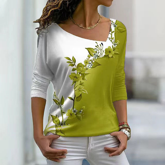 Women's Glamorous V-neck Flower Spring Long-sleeved Blouses