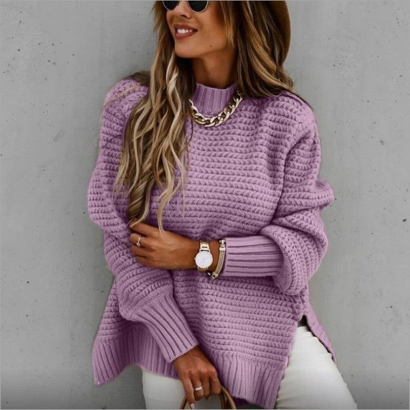 Women's Winter Half Turtleneck Solid Color Drawstring Sweaters