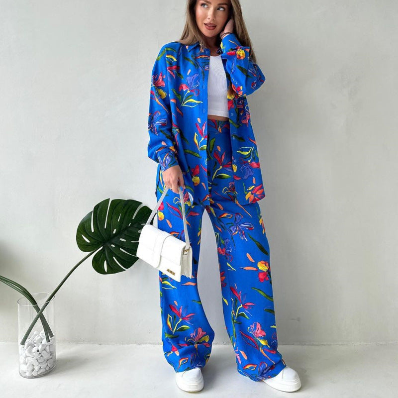 Autumn Fashion Bright Print Loose Shirt Pants