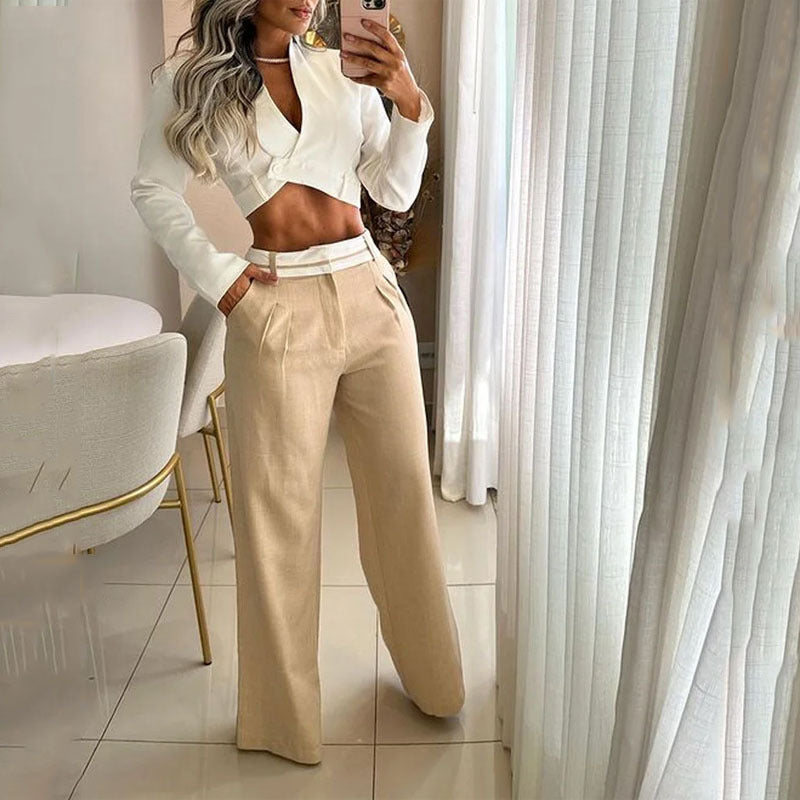 Women's Casual Solid Color Loose Trousers Two-piece Suits