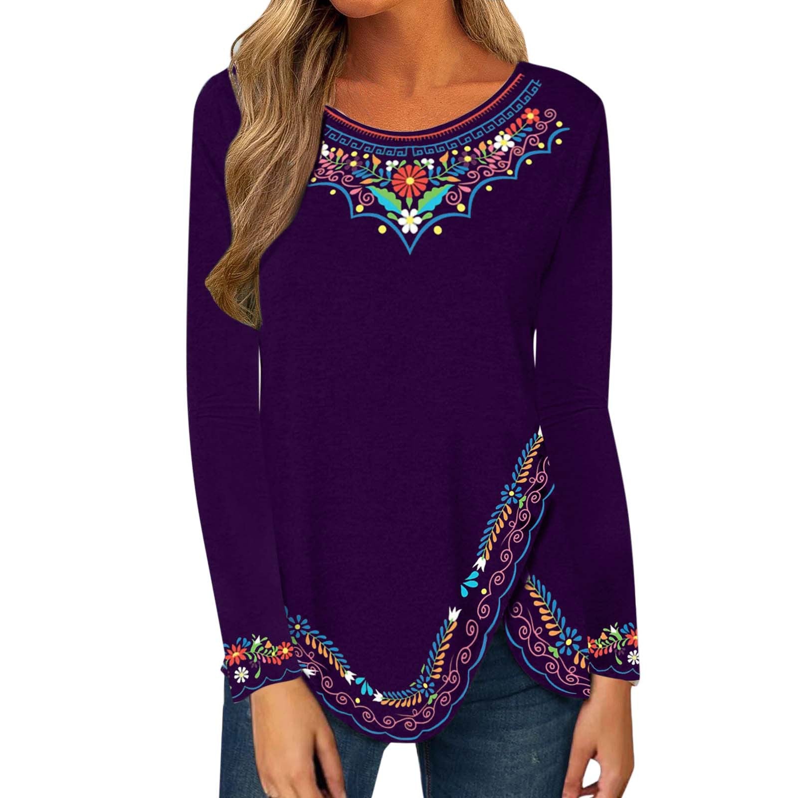 Women's Print Long Sleeve Retro T-shirt Plus Size