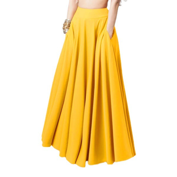 Women's Spring Solid Color Long Pleated Elastic Skirts