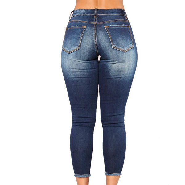 Damen-Stretch-Jeans mit Rissen und hohem Bund für das Frühlingsfest