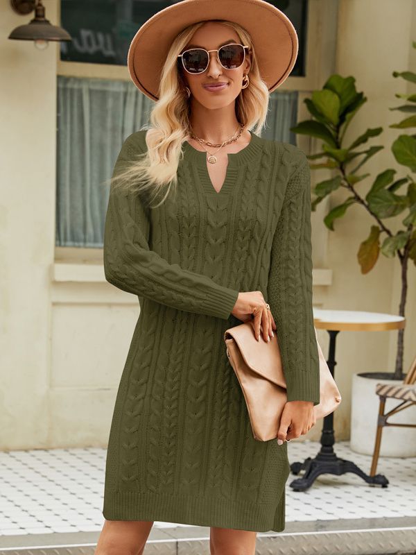 Women's Midi Knitted Dress Pure Color Split Sweaters