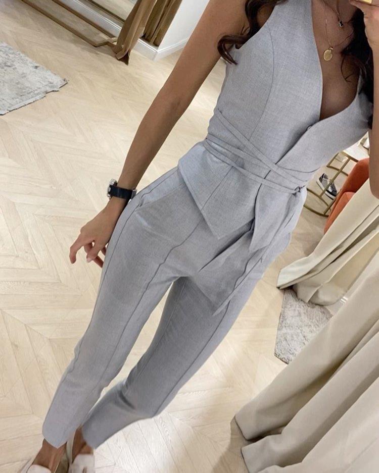 Women's Summer Temperament Waist-controlled Sexy Skinny Two-piece Suits