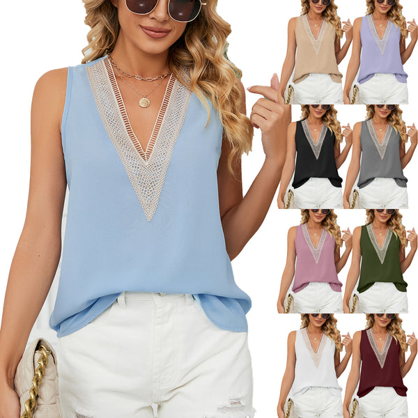 Summer Solid Color Loose V-neck Pullover Blouses