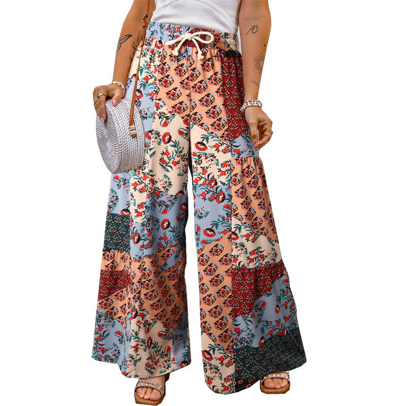 Beautiful New Floral Trousers Loose Colorblock Pants