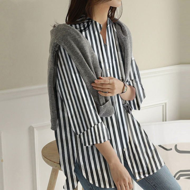 Women's Vertical Striped Long Sleeve Modern Style Blouses