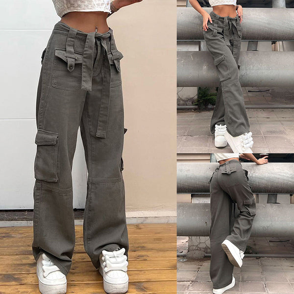 Jeans de loisirs à ceinture multi-poches rétro pour femmes Summer Street