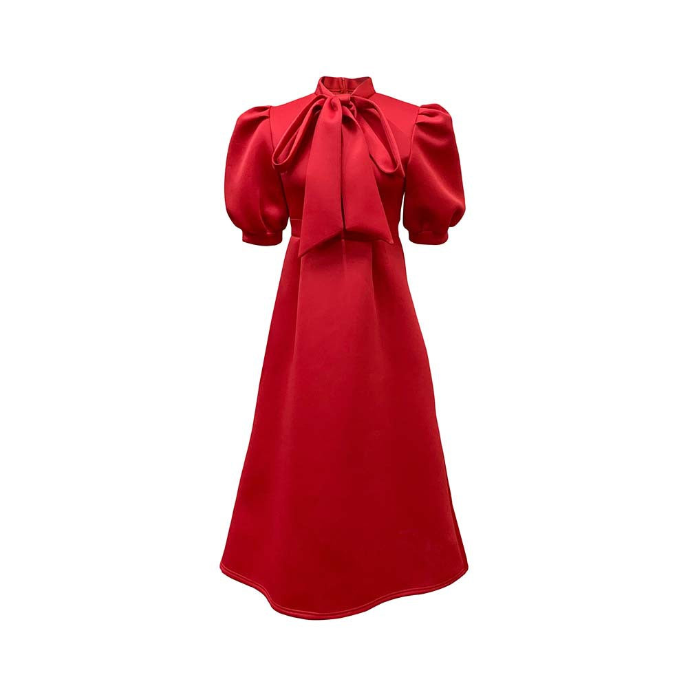 Women's Summer Bow Solid Color Banquet Sleeve Dresses