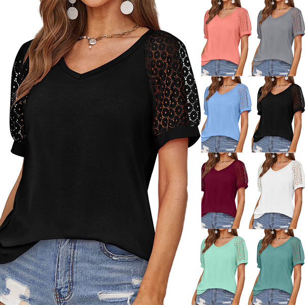 Women's Unique Cool Lace Short-sleeved T-shirt Blouses