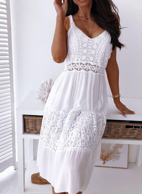 Sexy Lace Stitching Beach Suspenders Dress Dresses