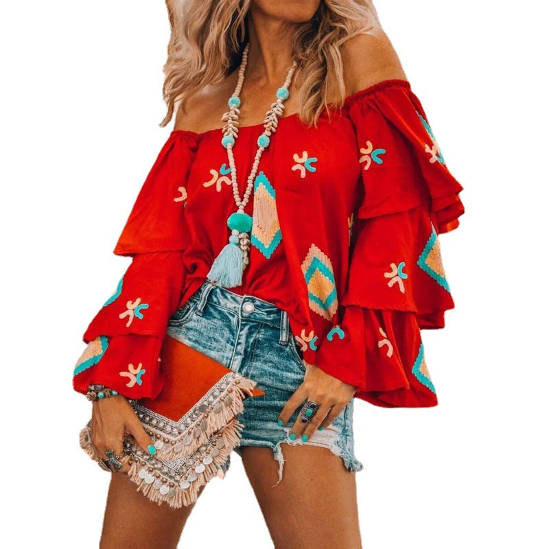 Women's Long Sleeve Shirt Female Autumn Red Blouses