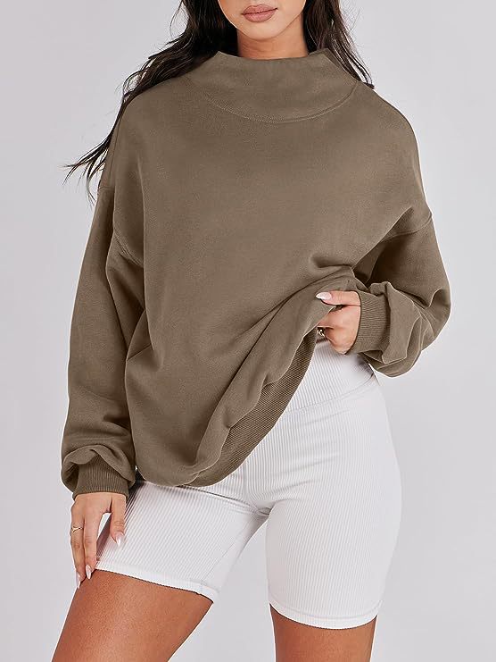 Women's Loose High Collar Sweatshirt Solid Color Long Tops