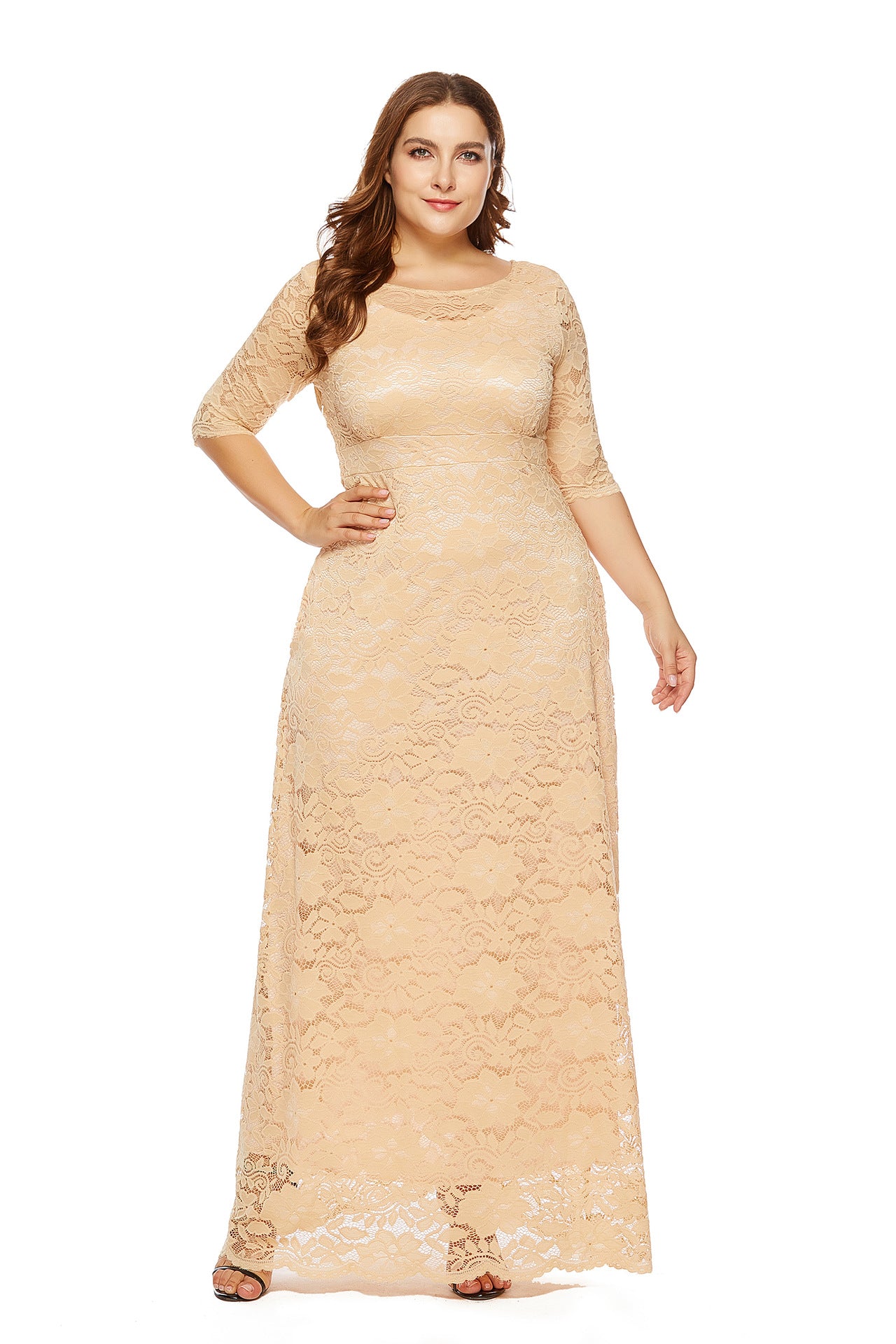 Women's Large Hollow Lace Pocket High Long Dresses