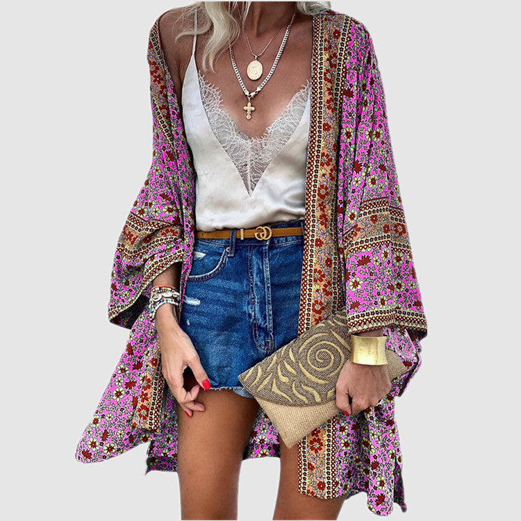 Women's Summer Thin Loose Bohemian Long Sleeve Printed Blouses